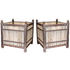 Pair of Iron and Wood Planters