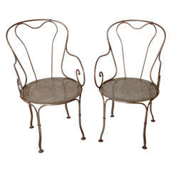 Pr. French 19th Cent. Polished Steel Garden Chairs