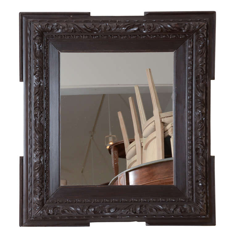 19th Cent. German Carved Pine Frame With Mirror For Sale