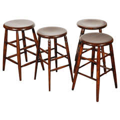 Antique Group of Four Assorted Bar Stools In Natural Dark Stain Surface