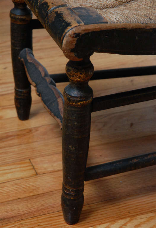 Forged Early New England Decorated Childs Chair with Original Rush Seat For Sale
