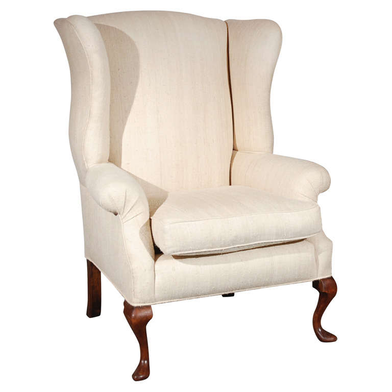 Fantastic 19thc QueenAnn  Style Form Wing Chair In Linen