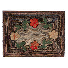 19th Century Rare Floral Hand Hooked Rug on Sretcher Frame from Pa 2