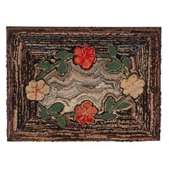 19th Century Rare Floral Hand Hooked Rug on Sretcher Frame from Pa