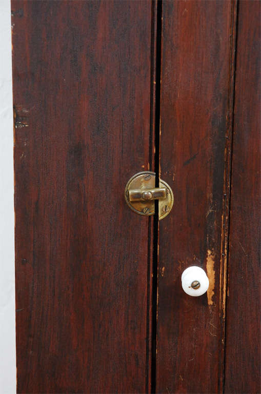 Pine Fantastic 19thc  Beadboard Wall Cupboard in Original Paint