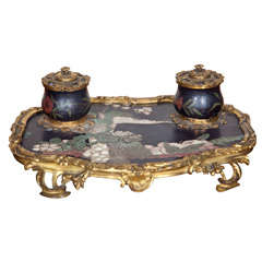 Antique Gilt Bronze and Lacquer Ecrire (Inkwell)
