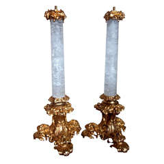 Pair Rock Crystal And  Gilt Bronze Lamp Bases