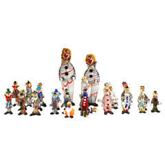 Vieille collection de clowns en verre de Murano