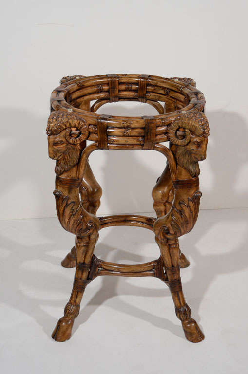 20th Century Exceptional Rams Head Carved Wood Center Table