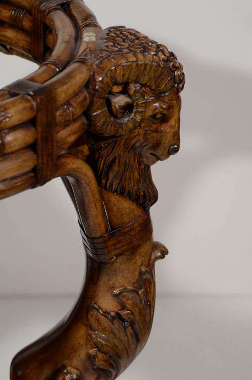 Exceptional Rams Head Carved Wood Center Table 3