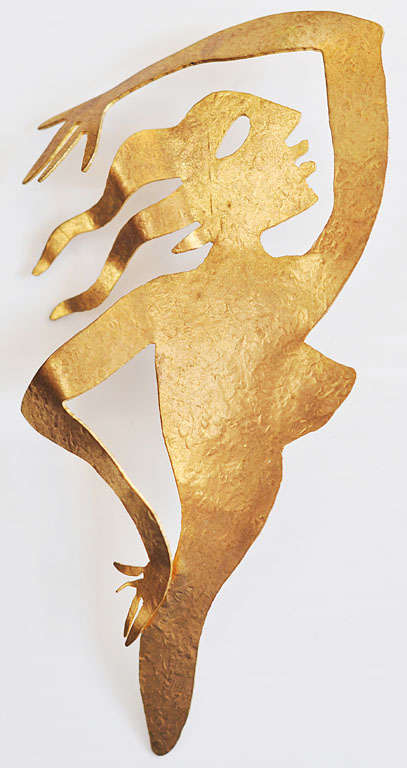 A dynamic, stylized brooch of a female nude silhouette by the French designer Herve Van Der Straeten (b.1965).  A very sculptural piece reminiscent of Matisse's paper cut-outs (see European Designer Jewelry by Ginger Moro. pp 112-113).  Van Der