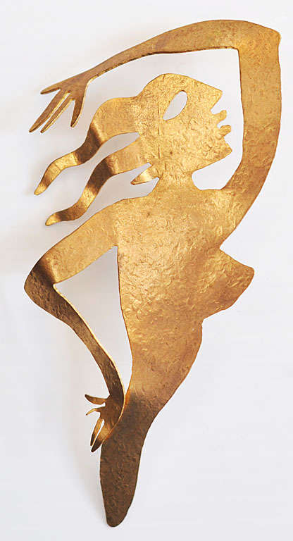 Modern Herve Van Der Straeten Gilded Brass Brooch For Sale