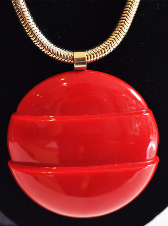 Red LANVIN Architectural Necklace with Original Snake Chain, c.1970 For Sale 1