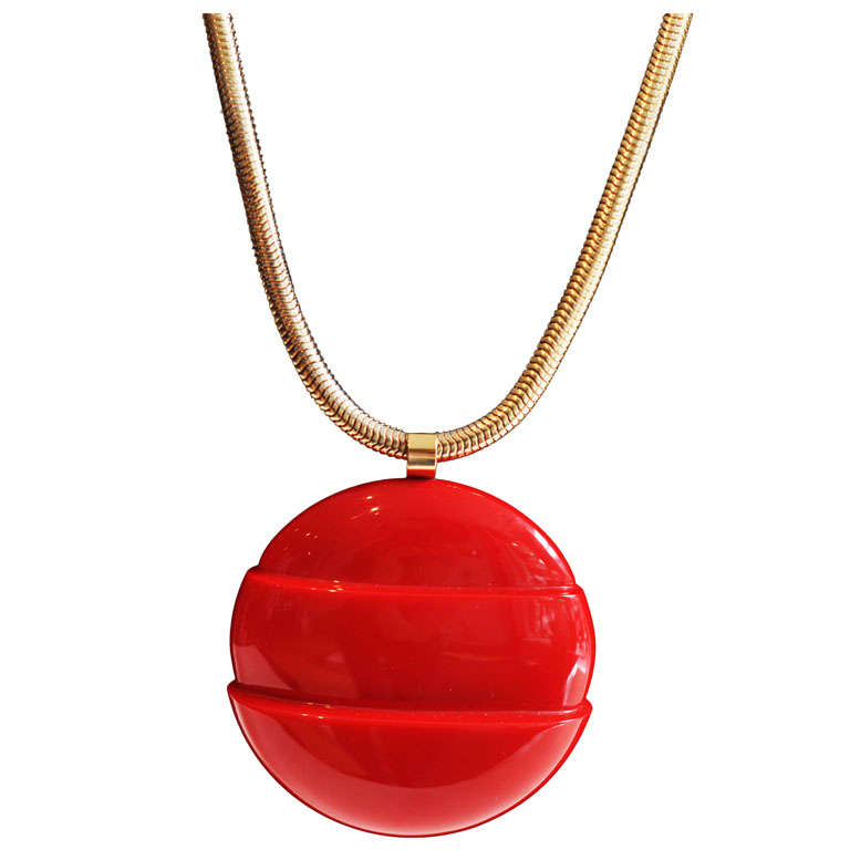 Red LANVIN Architectural Necklace with Original Snake Chain, c.1970 For Sale