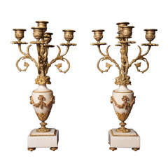 Pair French Louis XVI Style Bronze and Marble Candelabra Pair French Louis XVI Style Bronze and Marble Candelabra