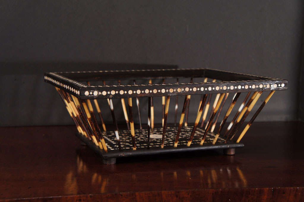 This finely made open work basket shows the power and privilege of the British empire’s offerings at the time of its making. All specialty products from Britain’s over seas empire were made to enhance the homes of the England’s aristocratic families