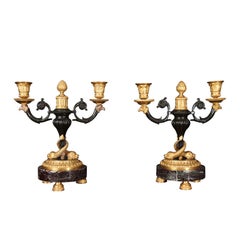 Pair Fine Louis XVI Style Gilt and Patinated Candelabra