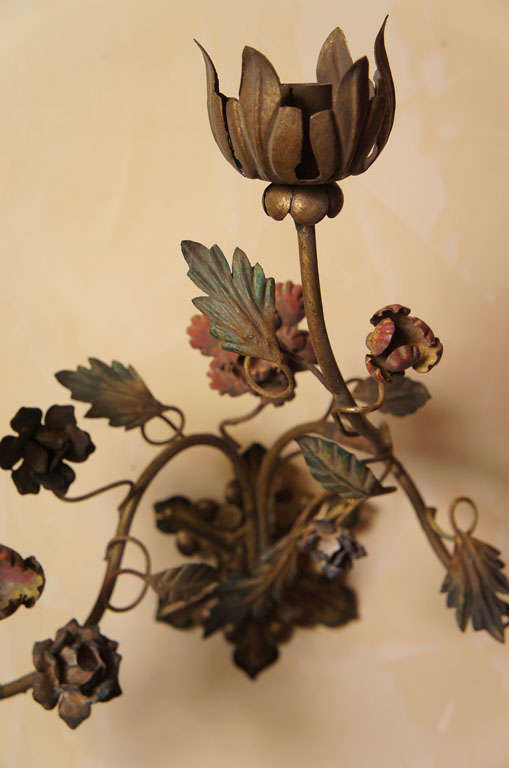 Pair Vintage Italian  Tole Iron Sconces In Good Condition For Sale In Hudson, NY