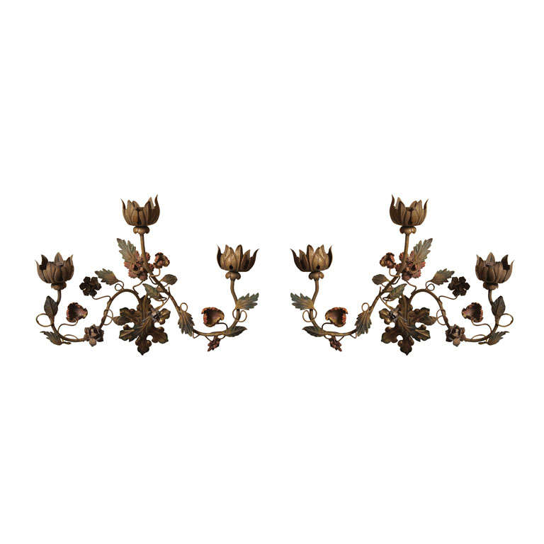 Pair of Vintage Italian Regency Black and Gold Iron Tole Sword Candle Wall Sconces at 1stDibs ...