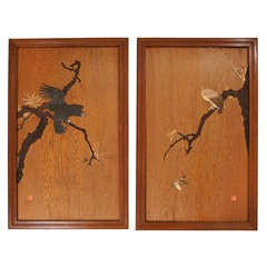 Pair Of Japanese Wood Panels