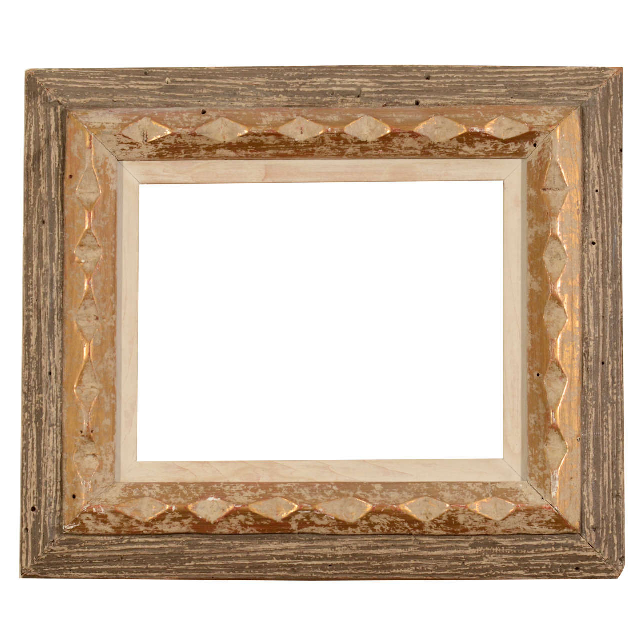 Mid-Century Modernist Wormy Chestnut Gilt and Paint Decorated Picture Frame For Sale