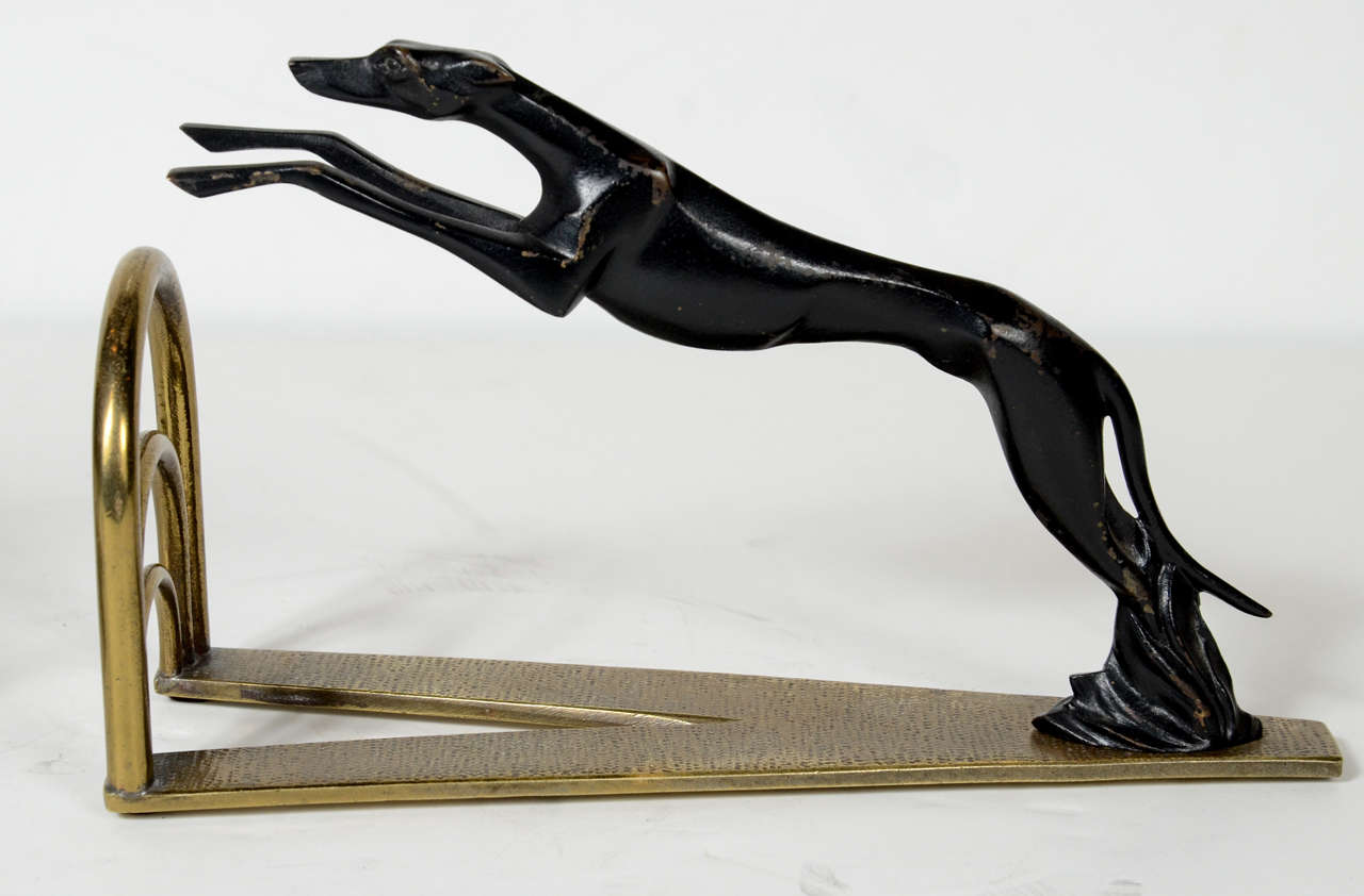 Austrian Pair of Art Deco Leaping Greyhound Book-Ends in the Manner of Hagenauer‎