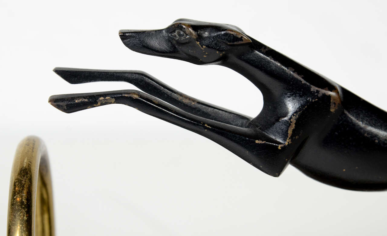 Pair of Art Deco Leaping Greyhound Book-Ends in the Manner of Hagenauer‎ In Excellent Condition In New York, NY