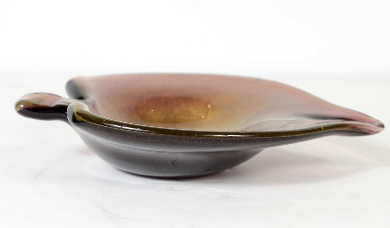 MidCentury Murano Glass Leaf Bowl with 24K Gold Flecks at 1stDibs