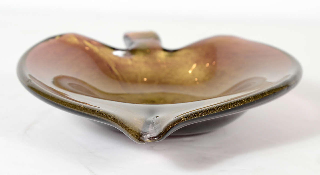 MidCentury Murano Glass Leaf Bowl with 24K Gold Flecks at 1stDibs