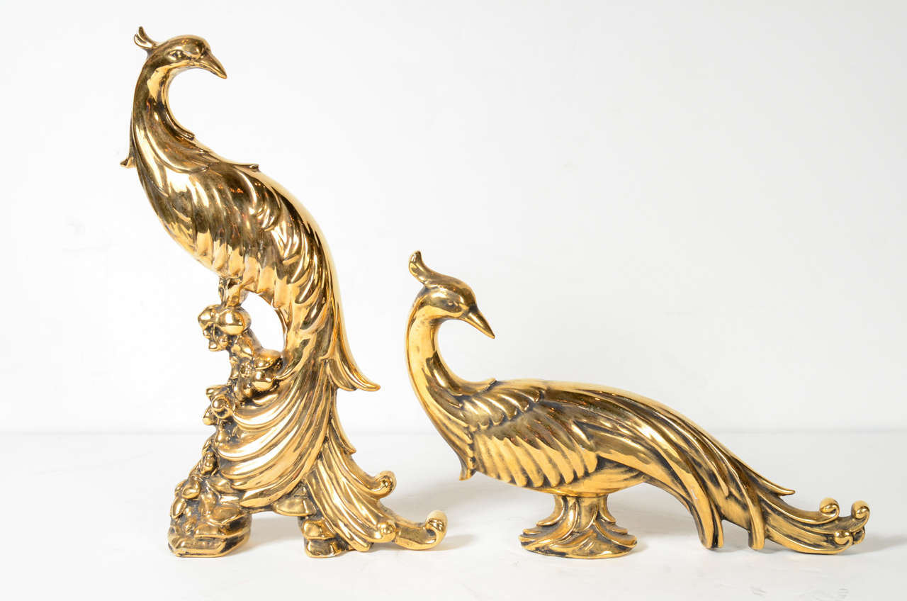 Elegant Pair of Art Deco Gilt Peacocks at 1stdibs