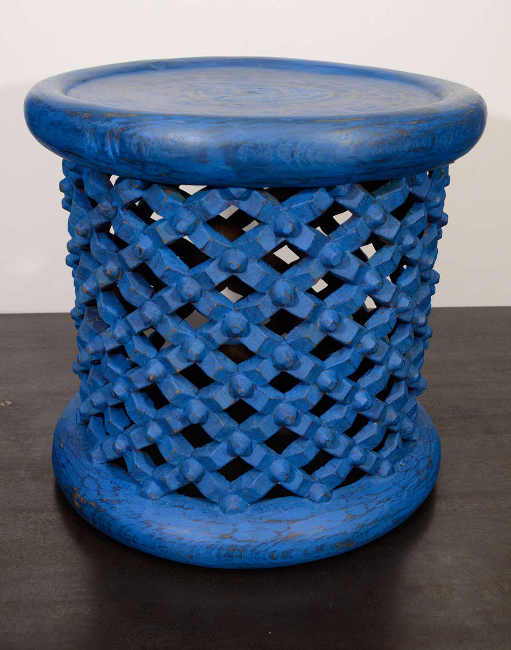 Pair of Blue Painted Cameroon Stools
