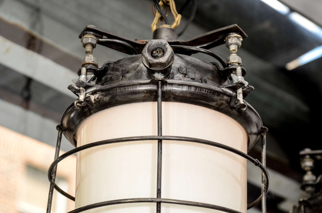 American USA Pair of Ship Galley Caged Pendant Lights