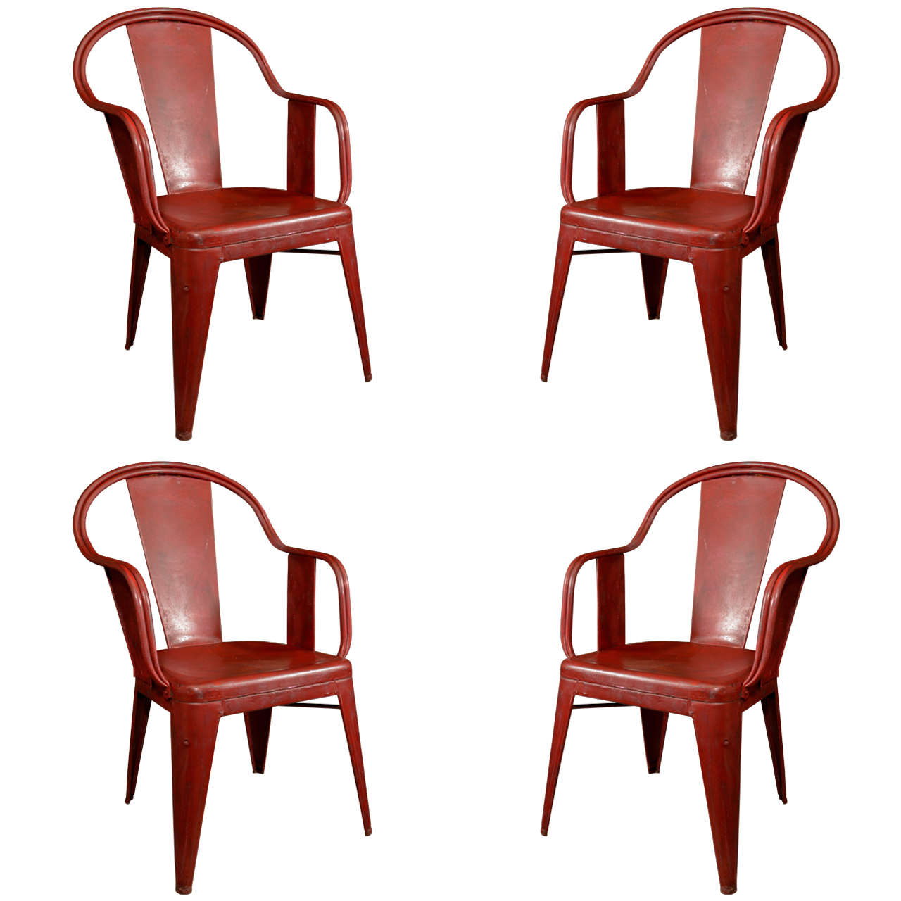 French Red Tolix Chairs set of 4 For Sale