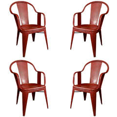 French Red Tolix Chairs set of 4