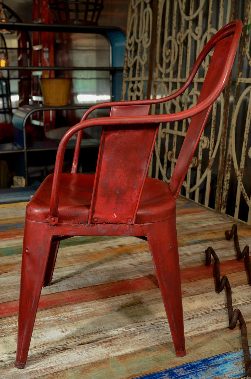 Metal French Red Tolix Chairs set of 4 For Sale