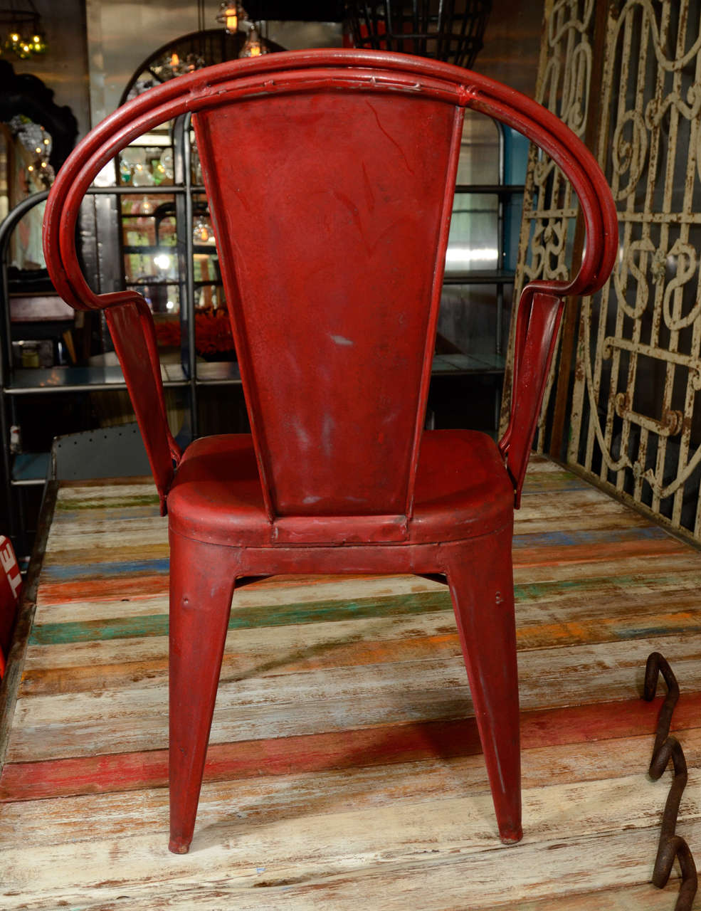 French Red Tolix Chairs set of 4 For Sale 1