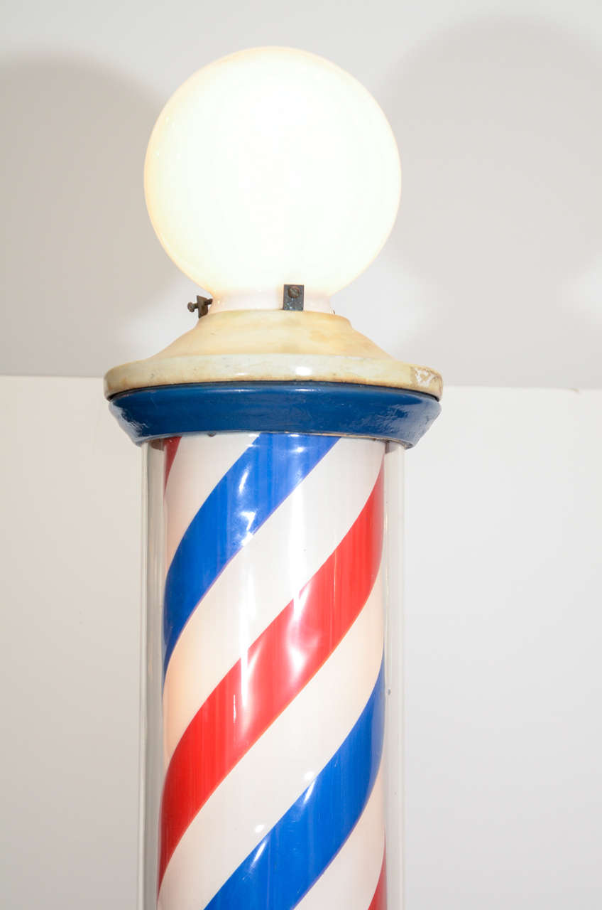 American Extremely Rare Original Lighted Rotating Barber Pole