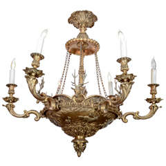 French Dore Bronze Six Light Chandelier with Stags and Swans from Malcolm Forbes