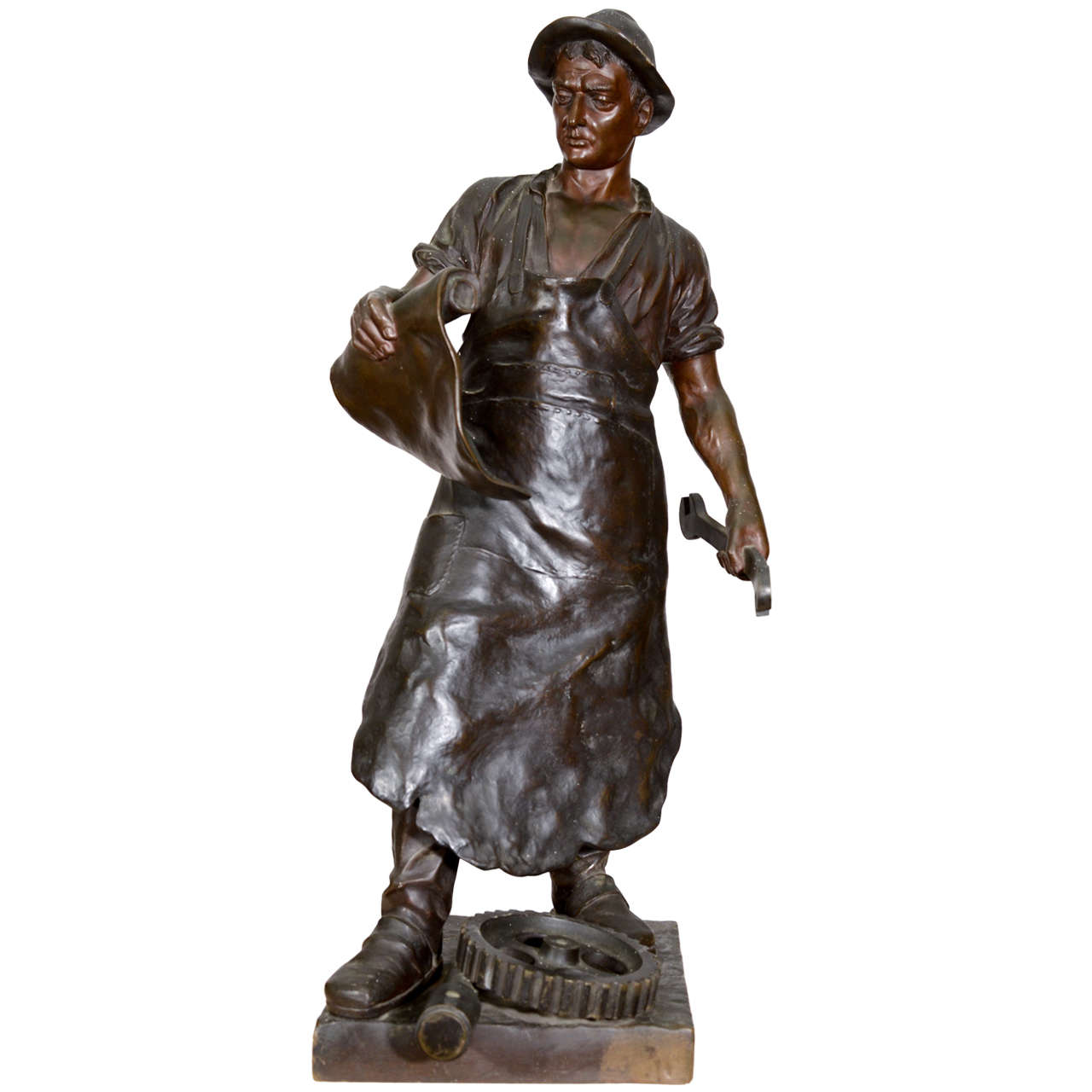 Large Bronze German Statue of Industrial Worker, Julius SchmidtFelling