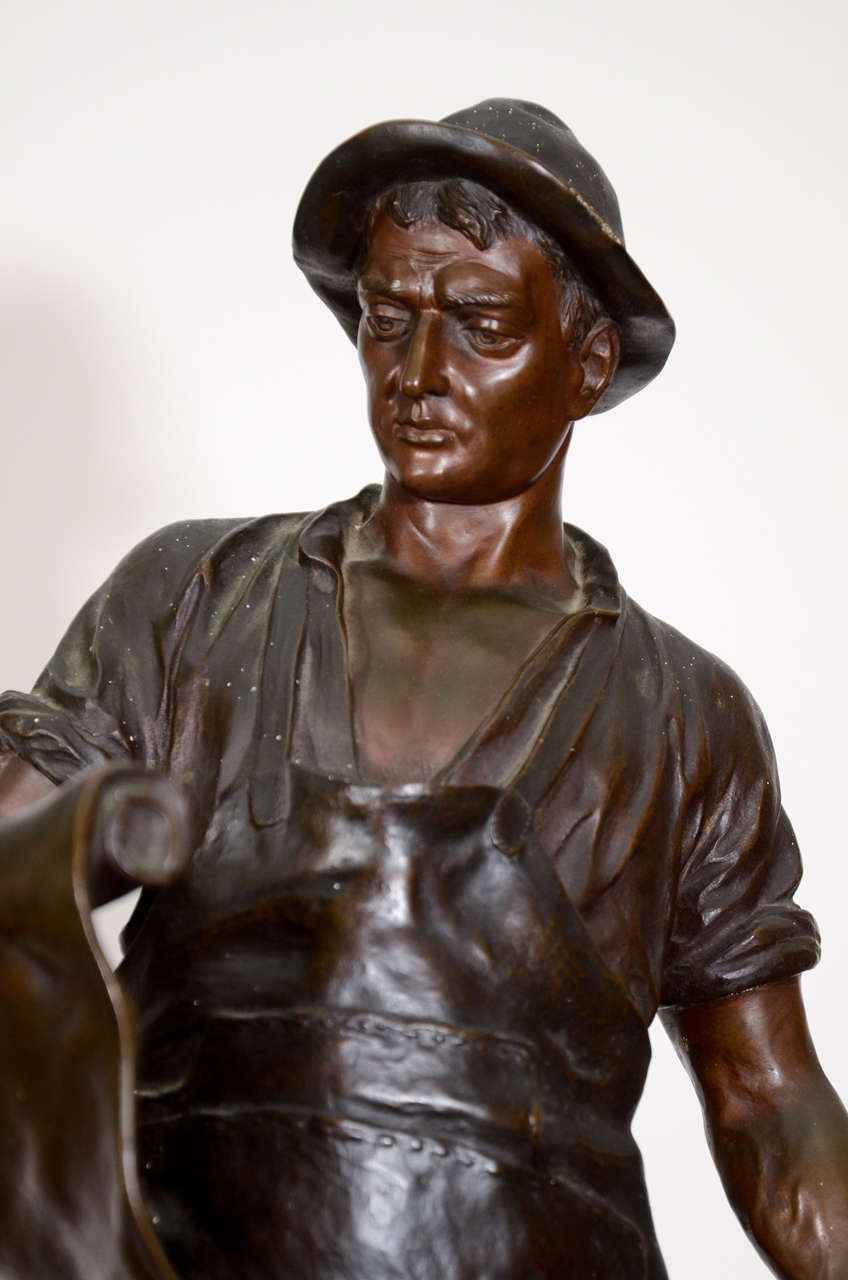 Large Bronze German Statue of Industrial Worker, Julius SchmidtFelling, 1925 For Sale at 1stDibs