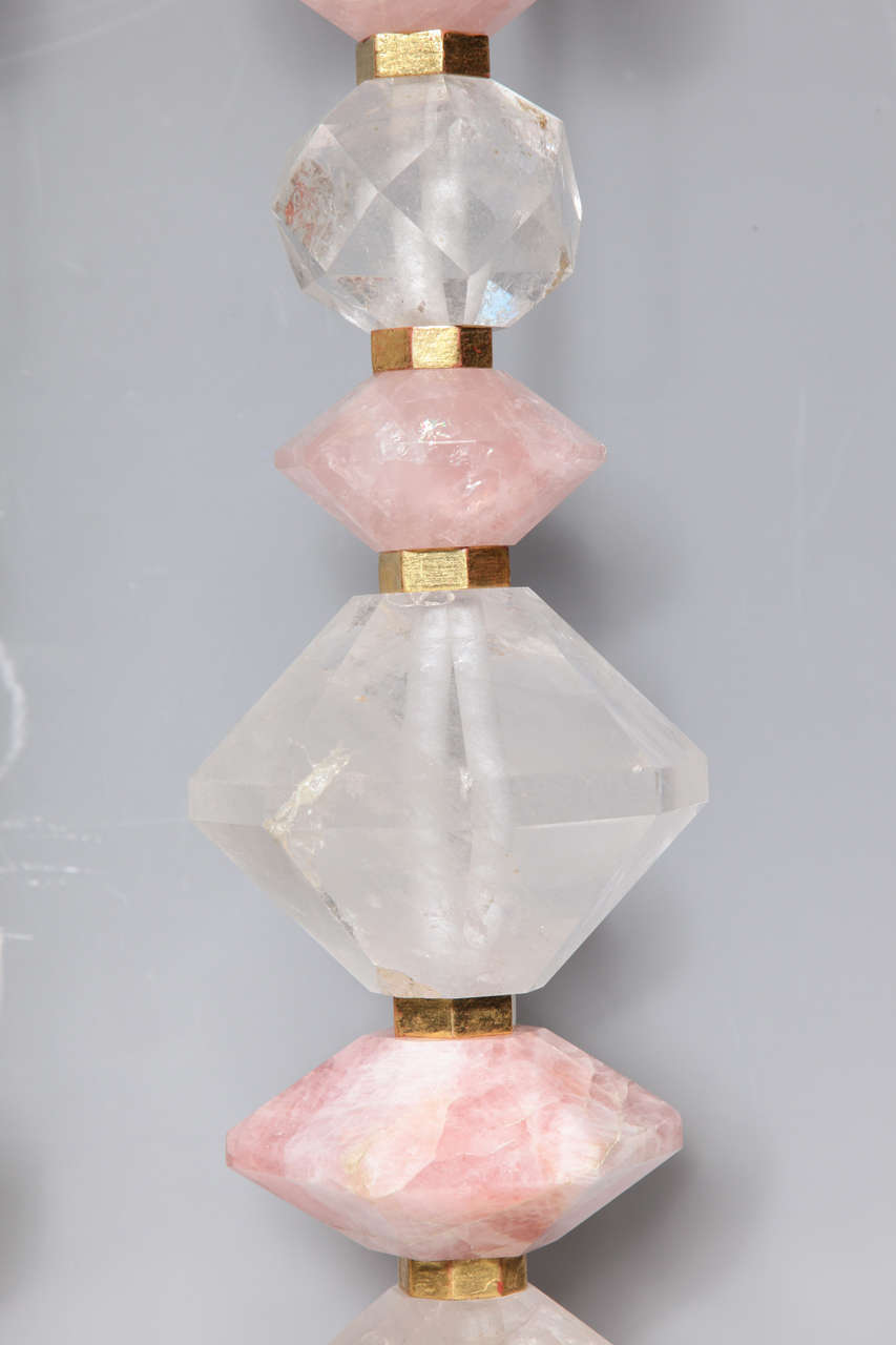 Fine Pair of Bagues Style, Geometric Rock Crystal and Rose Quartz Table Lamps In Excellent Condition In New York, NY