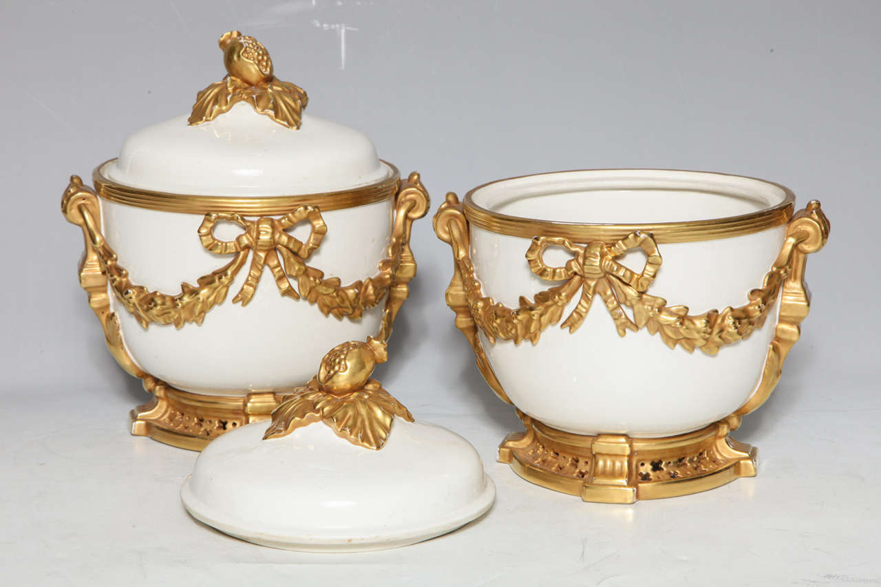 Pair of Fine Antique French Louis XVI Style Porcelain Fruit Coolers For Sale 4
