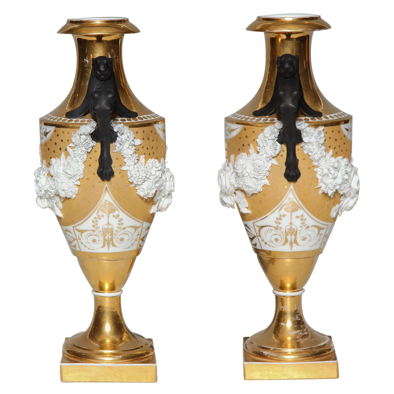 Rare Pair of Neoclassical Porcelain Vases, Possibly Russian, Early 1800s