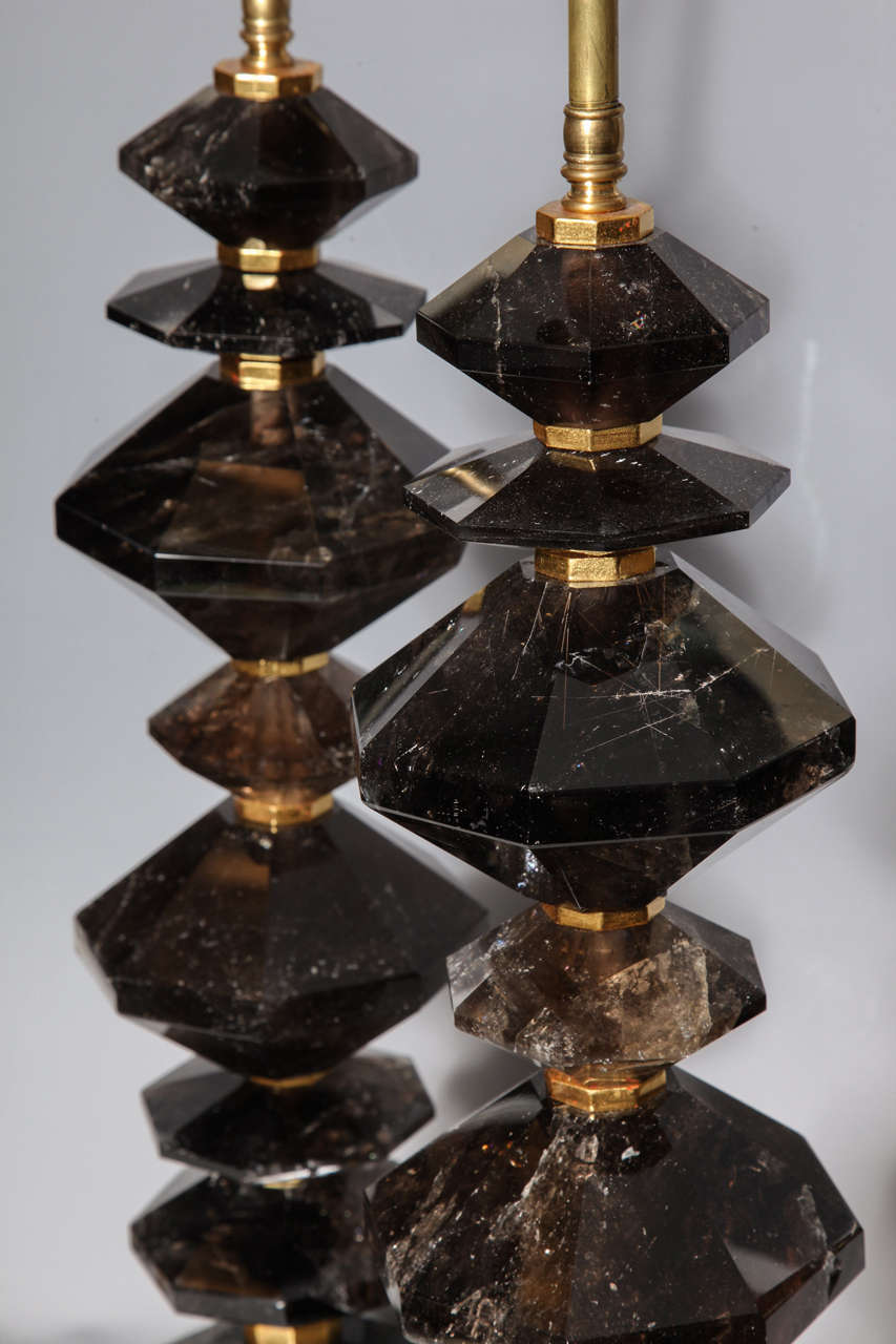20th Century Fine Pair of Smoky Rock Crystal Quartz Table Lamps