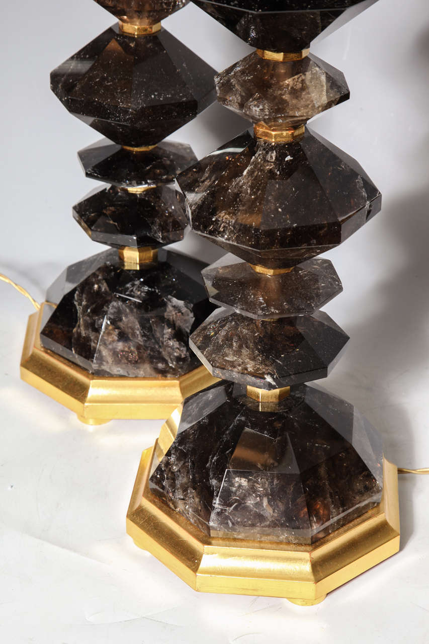 Fine Pair of Smoky Rock Crystal Quartz Table Lamps 1