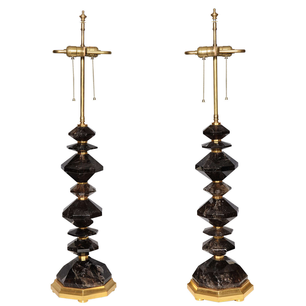 Fine Pair of Smoky Rock Crystal Quartz Table Lamps