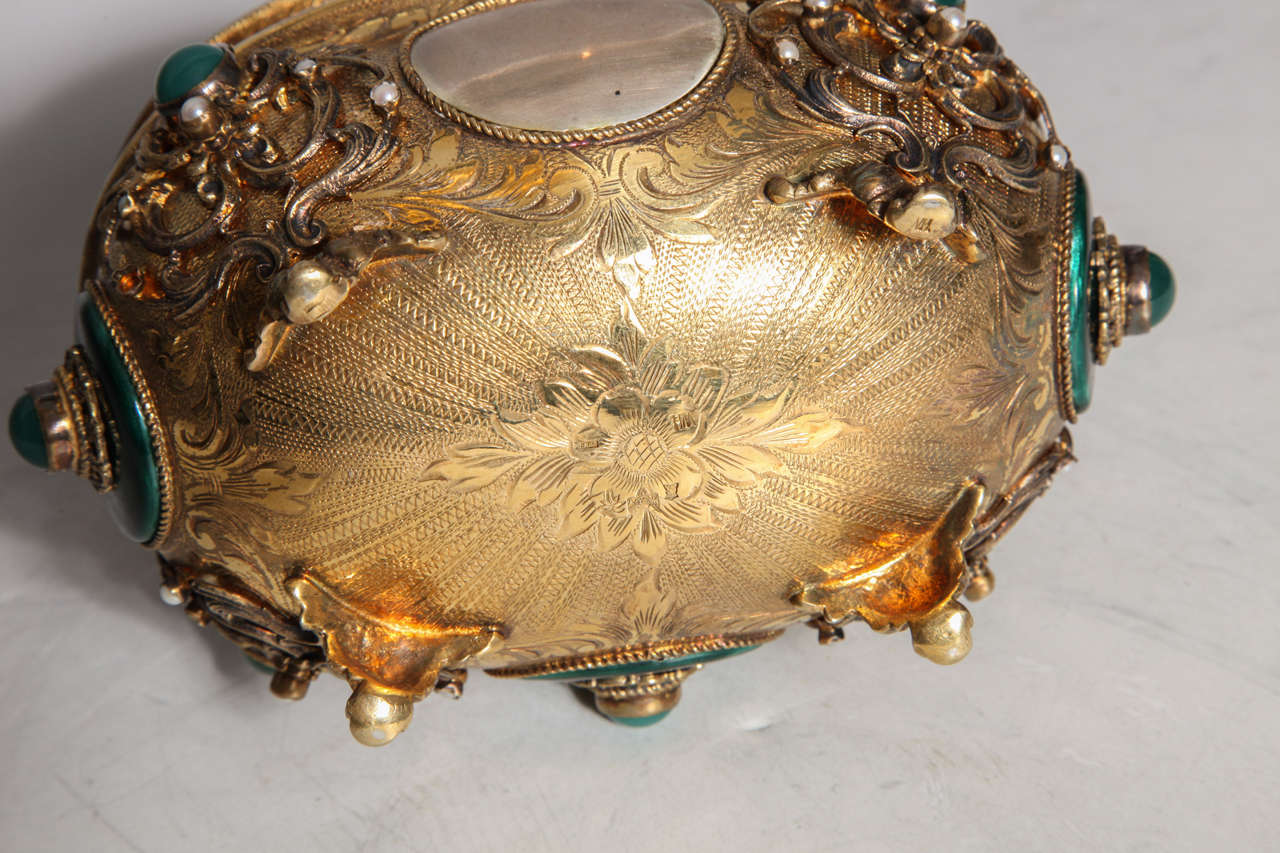 Viennese Judaica Silver Etrog Box, Jeweled with Pearls and Possibly Jade In Excellent Condition In New York, NY