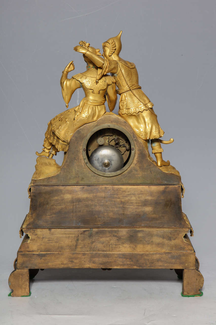 19th Century Unusual French Gilt Bronze Chinoiserie Clock of Lovers For Sale