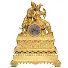Antique Unusual French Gilt Bronze Chinoiserie Clock of Lovers
