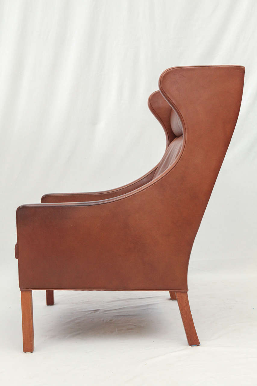 Borge Mogensen Leather Wingback Chair In Good Condition In Los Angeles, CA